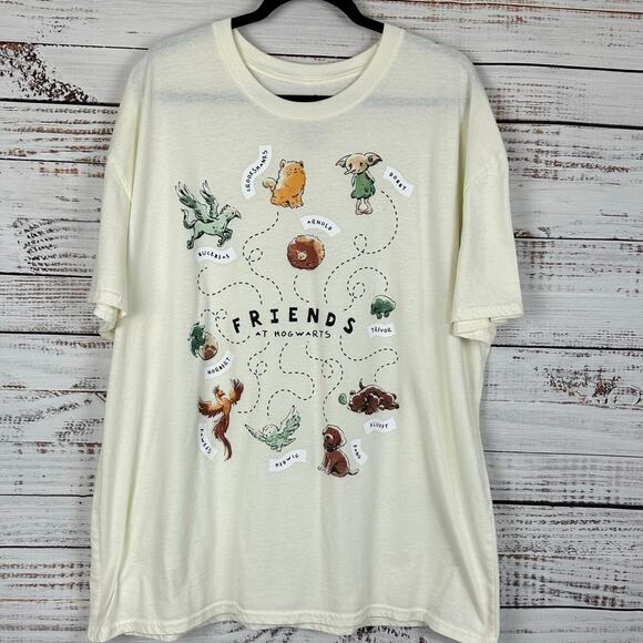 Unisex Harry Potter Friends Characters Animals Knit Off White T Shirt Casual XXL - Picture 1 of 5